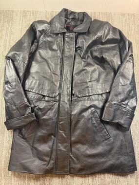 Phase Two Leather Coat Mens‎ XL Black Zip Out Liner Car Coat Mid Length Full Zip
